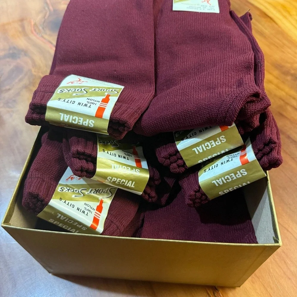 NOS Vintage 70s Twin City Sport Socks Baseball Nylon 12 pairs Maroon movie Prop